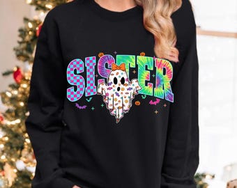 Neon Halloween Ghost PNG: Spooky Sister Design (Digital File)