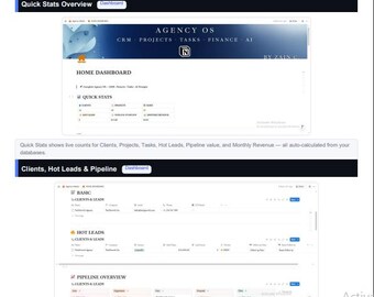 Agency OS Notion Template | CRM + Client, Project Manager | Business Dashboard | Finance & Invoice Tracker | Small Business Tool