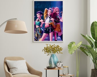 Digital K-Pop Demon Hunter Poster | Rumi Mira Zoey Wall Print | Anime Inspired Art
