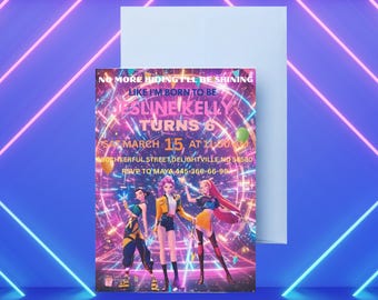 K-Pop Birthday Invitation | Digital Editable Party Invite | Rumi Mira Zoey Inspired Card