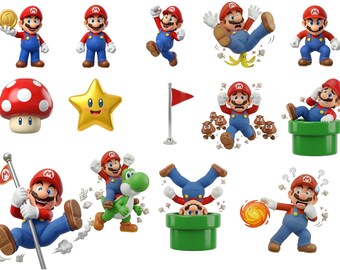 Super Mario Clipart Bundle PNG, 3D Cartoon Mario Characters, Game Inspired Clipart, Funny Mario PNG, Kids Poster Graphics, Instant Download