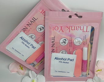 Press-On Nail Prep & Application Kit | Refill Kit with Glue, Tabs, File, Alcohol Pad and Cuticle Stick - Set of 1