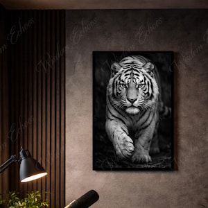 The Distance Narrows | White Tiger Wall Art Printable | Modern Office Decor | Wisdom Echoes Digital Identity
