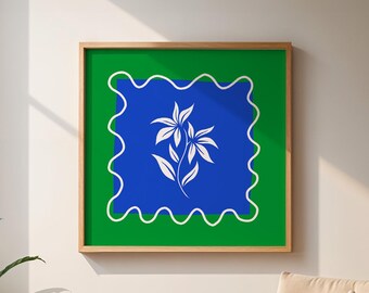 Blue Green Lily Floral Wall Art | Modern Botanical Digital Print | Dopamine Decor Instant Download