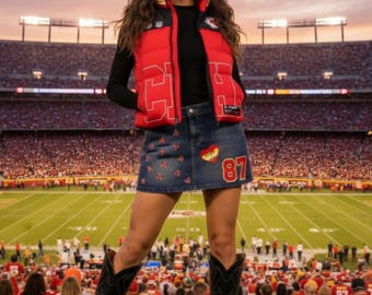 Kansas City Chief's Game Day Denim Skirt – Custom Hand-Embellished