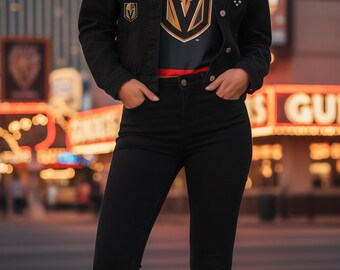 The Showstopper – Las Vegas Golden Knights Custom Studded Pearl and Rhinestone Denim Jacket