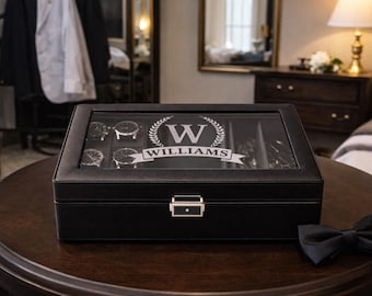 Personalized Leather Watch Jewelry Box for Men with Custom Name Monogram Engraving Gift for Him Husband Dad Anniversary Groomsmen