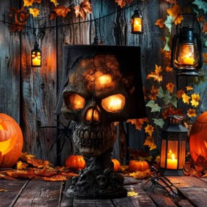 Spooky Skull Desk Lamp: Halloween LED Light, Gothic Room Decor