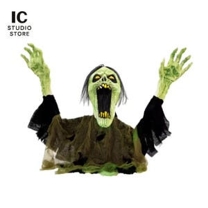 Animated Zombie Groundbreaker: Red Eyes, Green Light Halloween Animatronic