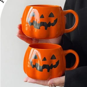 Ceramic Halloween Pumpkin Mug: Fall Coffee Cup, Table Decor