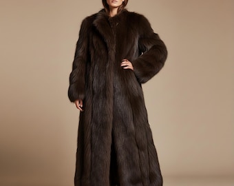 Cappotto in pelliccia sintetica di visone color cioccolato, cappotti lunghi da donna, cappotto in pelliccia di visone, caldo cappotto in pelliccia fatto a mano, cappotto in pelliccia vintage, soprabito in pelliccia lungo