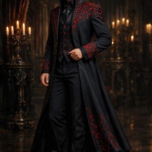 Dracula Kostüm Männer Gothic Vampir Mantel Halloween Cosplay Outfit Dunkel Prinz Umhang Aristokrat Anzug Vampire Lord Style