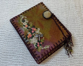 E1400 Joy and Abundance Journal Handmade Felt, Resist Dyed, Coptic Stitched