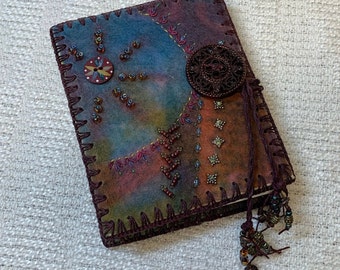 E1401 Abundance and Joy Journal Handmade Felt, Resist Dyed, Coptic Stitched