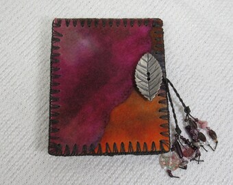 E1181 Joy and Abundance Journal - Resist Dyed Handmade Felt Coptic Stitched