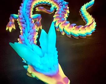 3D Printed Articulated Crystal Dragon, Glow In The Dark Fidget Toy