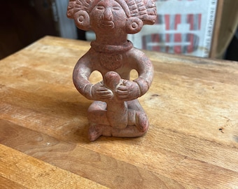 INAH Terracotta Seated Goddess Figurine – Aztec Mayan Reproduction, Handmade Mexico