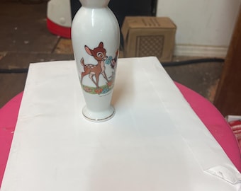 Vintage porcelain Walt Disney production vase 1970/1980 production Vintage Walt Disney Productions Bambi & Flower Porcelain Bud Vase - Gold
