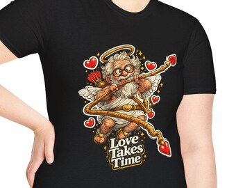 Cupid Character Love Takes Time T-Shirt | Vintage Valentine Heart Arrow