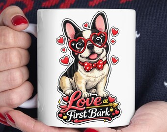 French Bulldog Mug | Dog with Hearts Coffee Cup