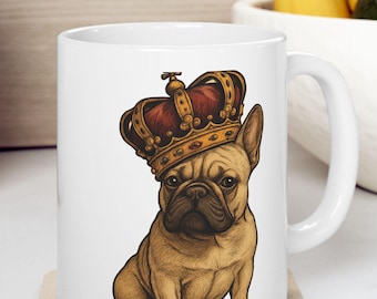 French Bulldog Wearing Crown Mug | Ceramic Coffee Tea Cup