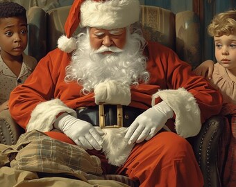 Santa Caught Sleeping On The Job - Cozy Christmas wall art Printable