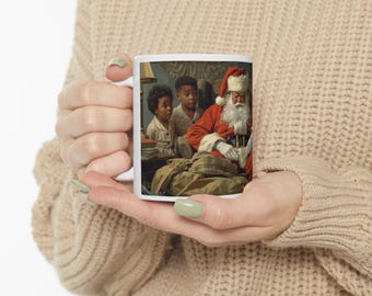 Kids Discover Santa Napping Ceramic Mug | Vintage Cozy Christmas Illustration