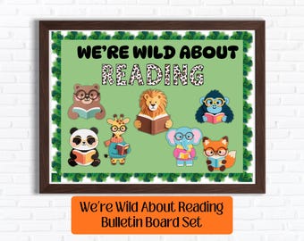 Wild About Reading Bulletin Board Set | Safari Jungle Classroom Decor |   Digital Download