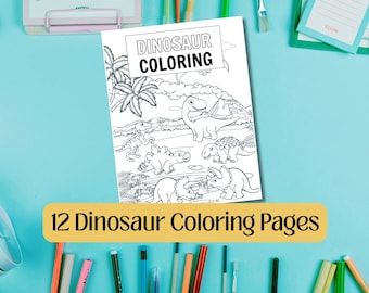 Dinosaur Coloring Pages, Cute Kids Activity, Printable T-Rex (Instant Download)