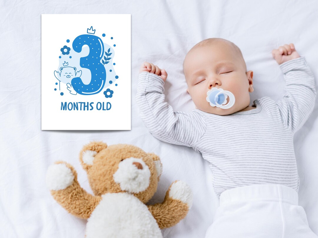Blue Teddy Baby Monthly Milestone Signs, First Year Milestone Markers ...