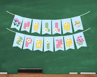 Hello Spring Banner | Printable Bunting | Pastel Springtime Decor | Digital Download