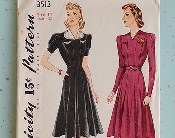 Simplicity 3513 Size 14 Bust 32 1940s Dress Sewing Pattern