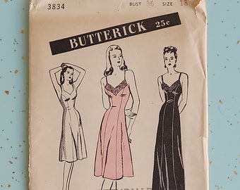 Butterick 3834 Size 18 Bust 36 1940s Dress Slip Sewing Pattern