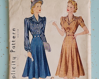 Simplicity 3320 Size 12 Bust 30 1940s Dress Sewing Pattern