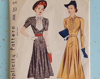 Simplicity 2826 Size 20 Bust 38 1940s Dress Sewing Pattern