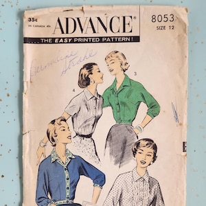 Advance 8053 Size 12 Blouse 1950s Sewing Pattern