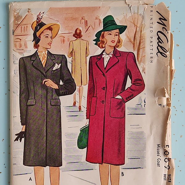 McCall's 5069 Size 18 Bust 36 1940s Coat Sewing Pattern