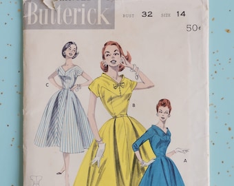 Butterick 7782 Size 14 Bust 32 Full Skirted Dress 1950s Sewing Pattern