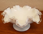 Fenton Silver Crest White Milkglass Glass Footed Bowl