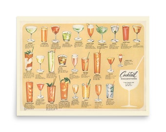 Cocktail Suggestions Chart | Mid Century Wall Art