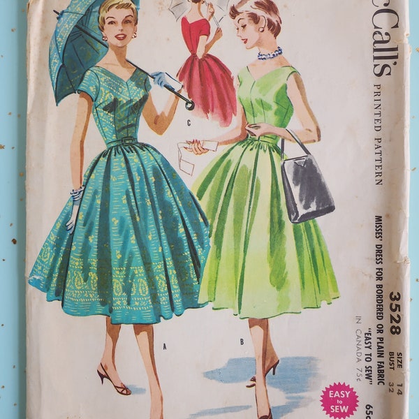 McCall's 3528 Size 14 Bust 32 Fit 'n Flare Dress 1950s Sewing Pattern
