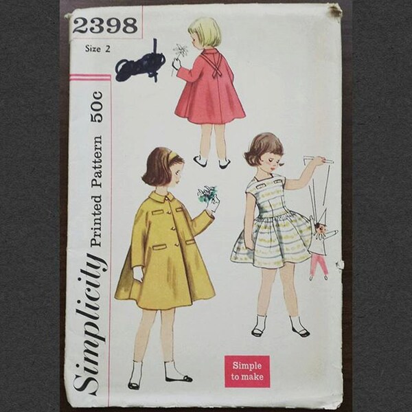 Simplicity Vintage Sewing Pattern 2398 Girls Coat & Dress Size 2