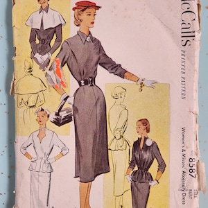 McCall&#39;s 8587 Size 16 Bust 34 Dress & Accessories 1950s Sewing Pattern