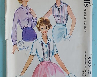 McCall's 5572 Size 16 Bust 36 Blouse 1950s Sewing Pattern 1960