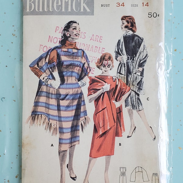 Butterick 7931 Size 14 Bust 34 Dress/Shawl Sewing Pattern