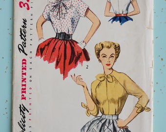 Simplicity 3940 Size 12 Bust 30 Misses Blouses 1950s Sewing Pattern