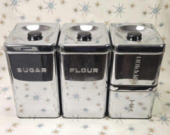 Lincoln BeautyWare Canister Set | Mid Century Kitchen | Chrome Canisters