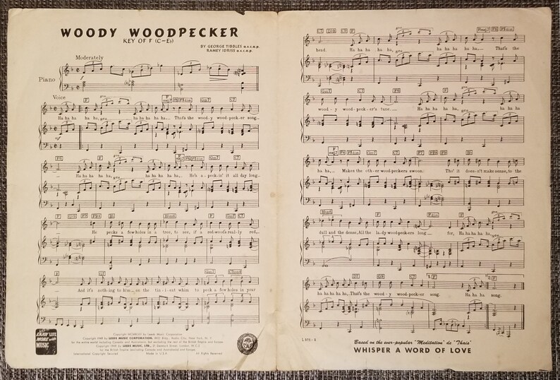 Woody Woodpecker Sheet Music | Etsy