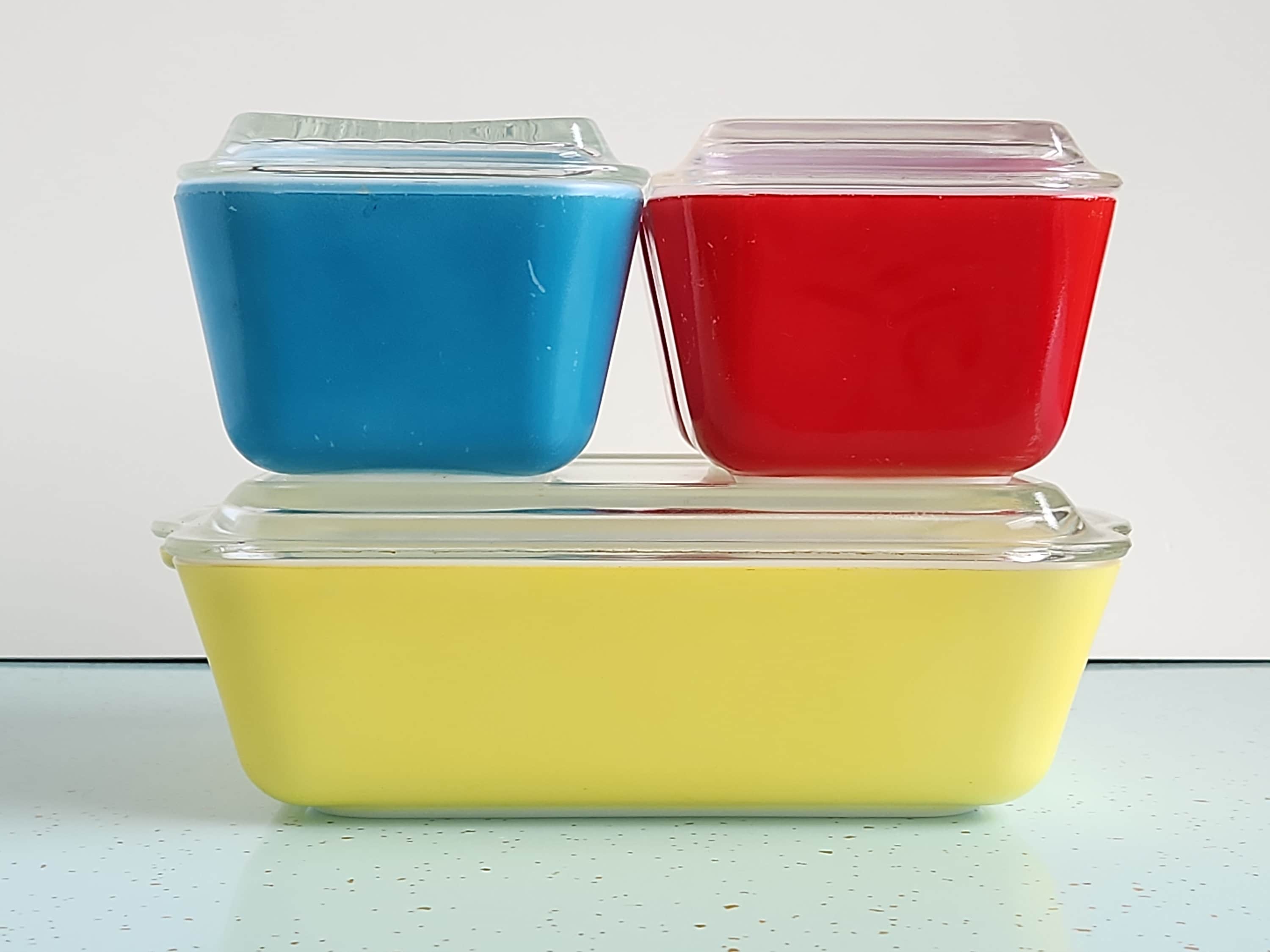 保存容器・ケース (138) Old Pyrex Refrigerator Dish 3Set Pyrex Primary Refrigerator Dish Set