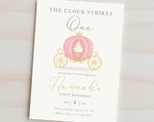 Pink Carriage Birthday Invitation, Editable Princess Invite Canva Template, Girls First Birthday, Fairytale Party, Digital Download